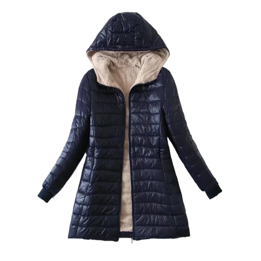 Женская зимняя куртка, новая корейская версия средней длины с капюшоном, флисовое хлопковое пальто, теплые парки из овечьего флиса, зимние куртки