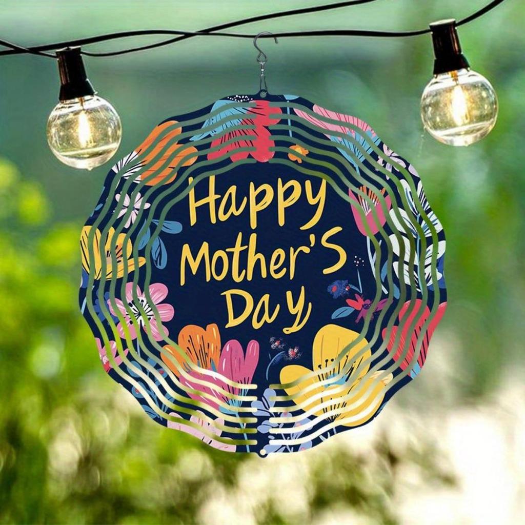 Metal Art Windmill Outdoor Garden Decor Floral Wind Spinner Mother Day Gift for Home Yard Patio Dynamic 2D Wind Chime Decoration