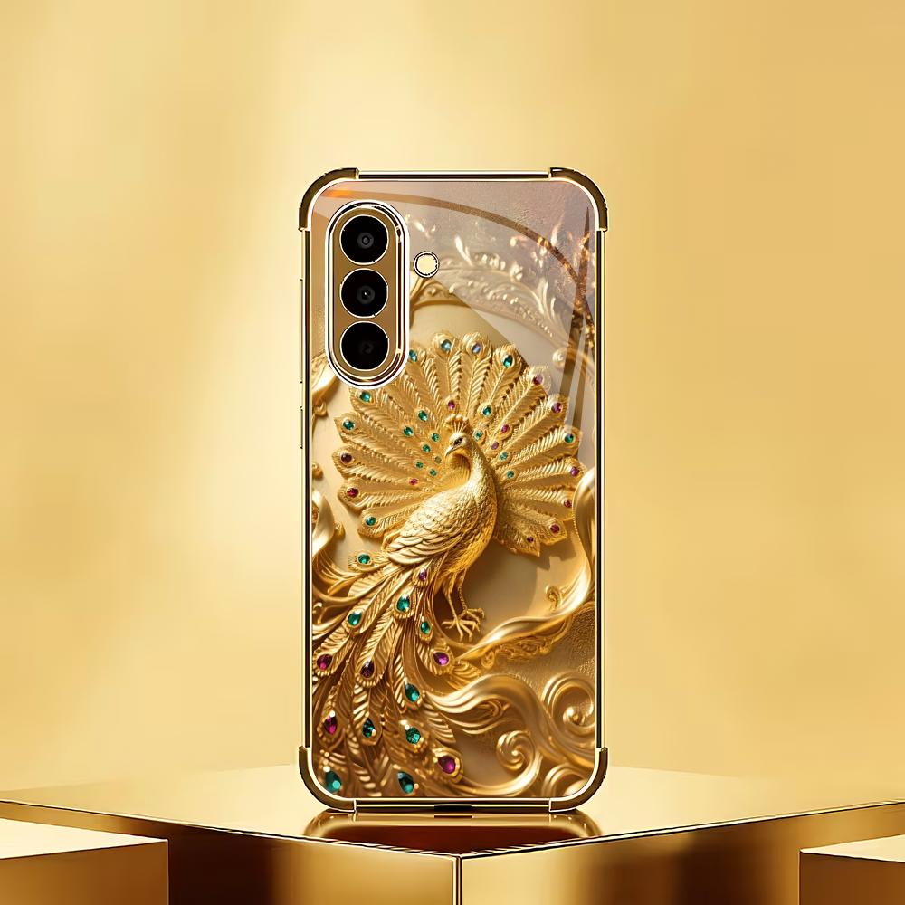 Стеклянный чехол для телефона с покрытием "Золотой павлин", подходит для Samsung Galaxy S26 S25 S24 S23 S22 S20 FE/Ultra/Plus, противоударная задняя крышка