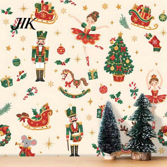 DIY Holiday Wall Splicing Paper Christmas Nutcracker Self-Adhesive Stickers, Thick PVC Wallpaper with Ballerina, Xmas Tree & Room Decor for