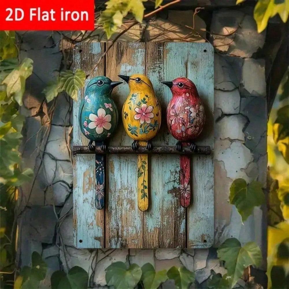 Винтажная металлическая настенная art с птицами 8x12 дюймов, деревенская жестяная табличка, декор для фермерского дома, сада, бара, патио