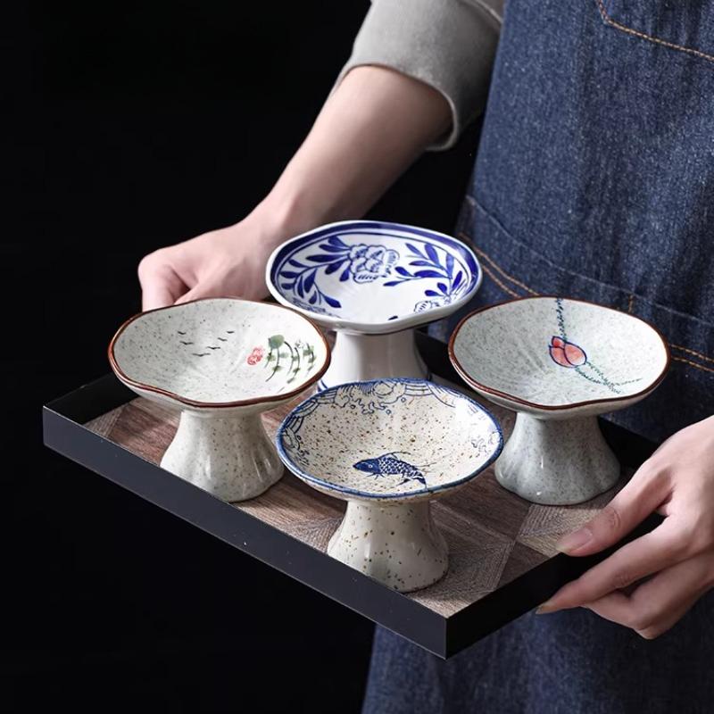 Новая китайская десертная высокая тарелка Маленькая тарелка для закусок Освежающая тарелка Ретро керамическая тарелка Закуски для послеобеденного чая Товары для дома