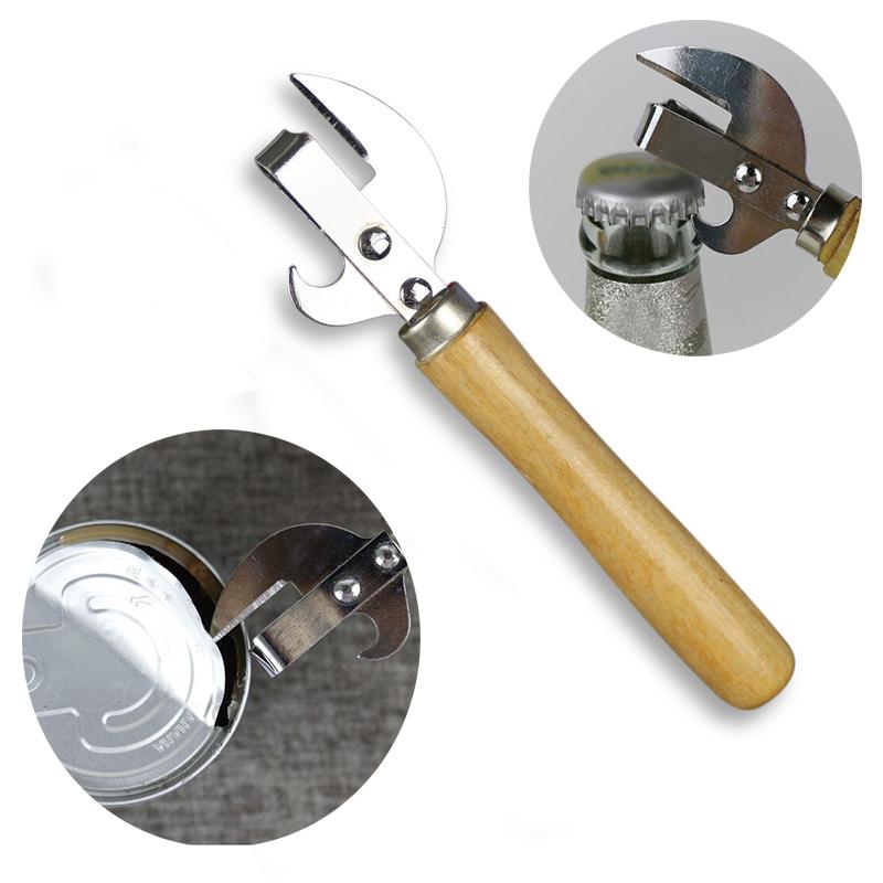 1Pc Wooden Handle Can Opener Stainless Steel Bottle Opener Beer Bottle Opener Lid Remover Kitchen Gadget