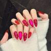 Red Press On Nails Medium Almond Fake Nails with Design Reusable False Nails Press Ons Glossy Full Cover Acrylic Glue On Nails Stick On Nail for Women