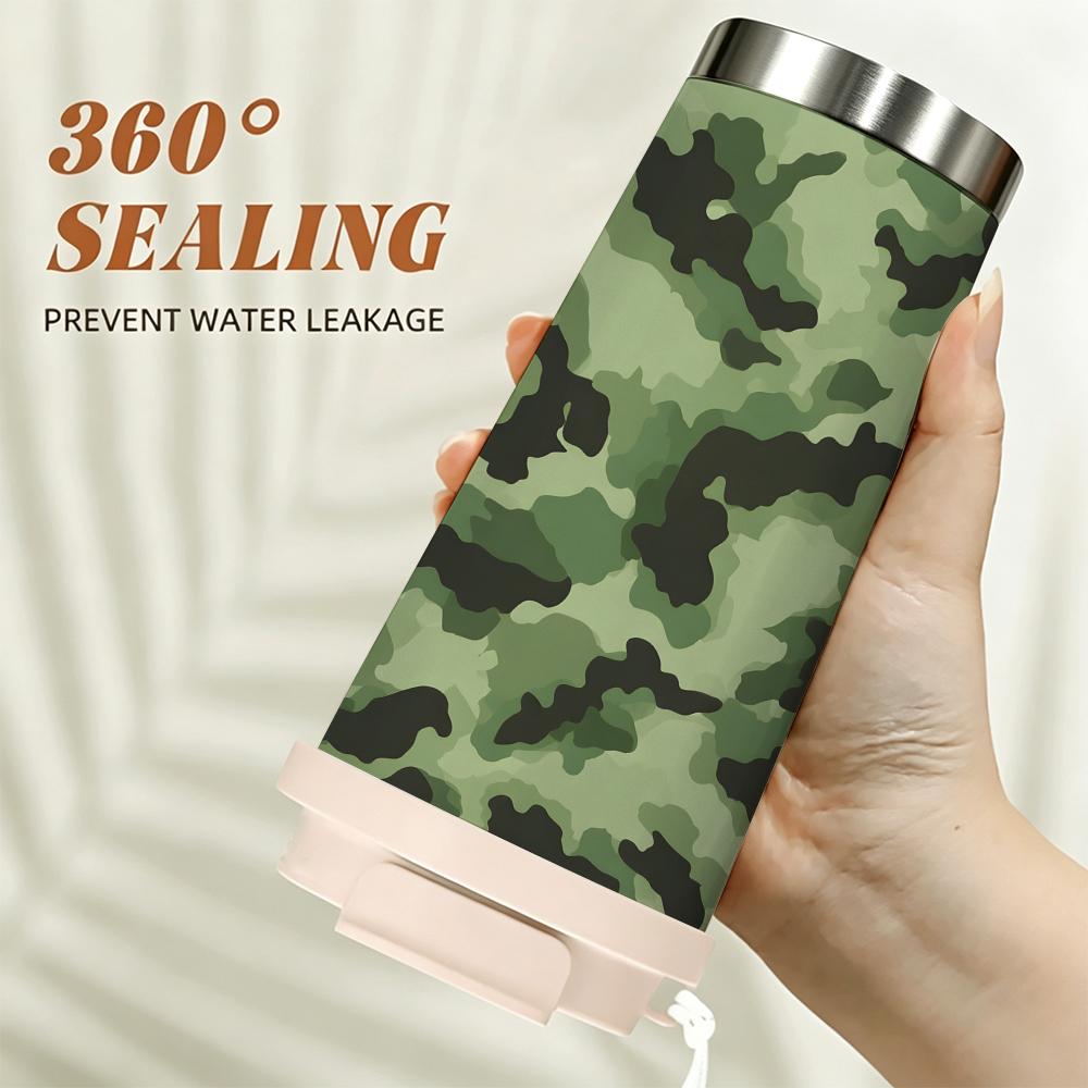Outdoor Tactical Camouflage Pattern Stainless Steel Insulated Coffee Tumbler Reusable Vacuum Thermal Mug,Portable Leakproof Cup for Travel Sport