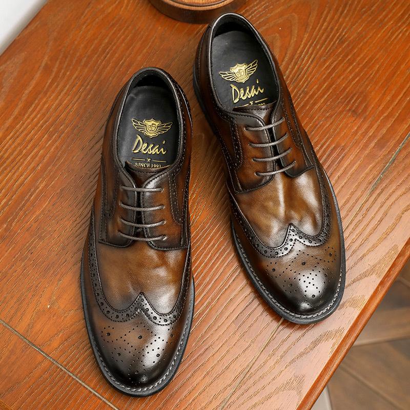 Туфли Desai Business Derby, первый слой, воловья кожа, дышащая, полированная кожа, низкие туфли для повседневного ношения, мужская обувь