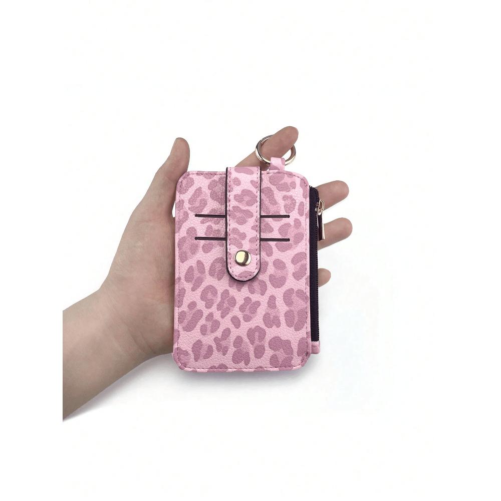 Женский модный милый мини-картхолдер с леопардовым принтом, компактный кошелек для монет со съемным кольцом для ключей, кошелек на молнии со слотами для карт для женщин