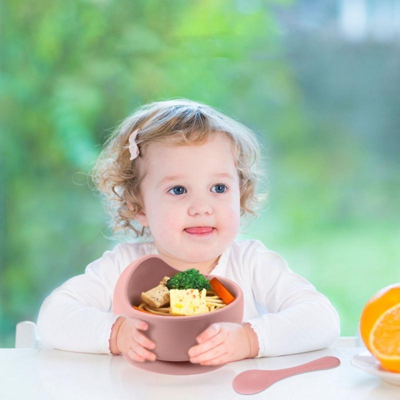 Пищевой силиконовый детский миска для кормления Нескользящая присоска Термостойкая Ложка с удобным захватом Для новорожденных детей