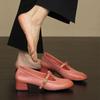 2025 New Pink Single Shoes Women's French Round Head Light Mouth T-buckle Belt with Skirt Flat Bottom Mary Jane Small Leather Shoes