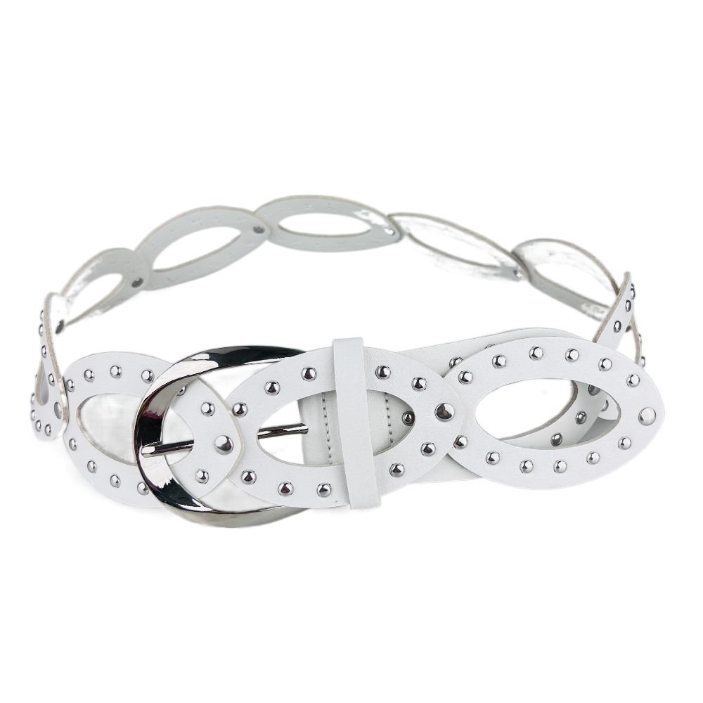 Adjustable Cowgirl Waist Belt Hollow Out Rivet Waist Belt PU Leather Waistbands Dress Decoration