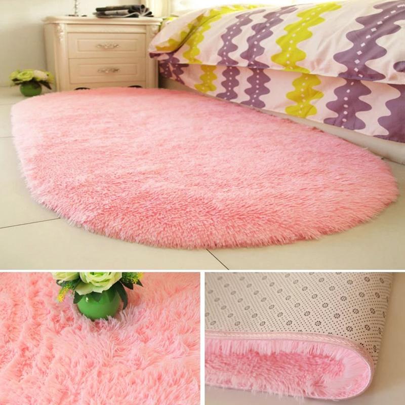 Bedroom Decoration Anti-Slip Home Oval Fluffy Soft Plush Carpet Floor Mat Area Rugs Bedside Shaggy