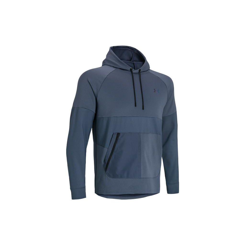 Under Armour Rush Series Solid Color Hooded Pullover Sports Sweatshirt Men Sweatshirt Gray 1370450-044