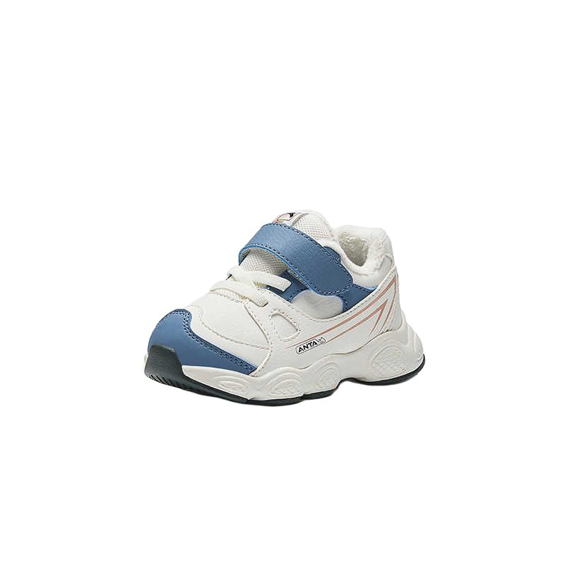 Anta Kids Synthetic Leather Comfortable Soft Sole Non-Slip Warm Low-Top Walking Shoes Baby Shoes Ivory-White Dusty-Blue 312440070N-1