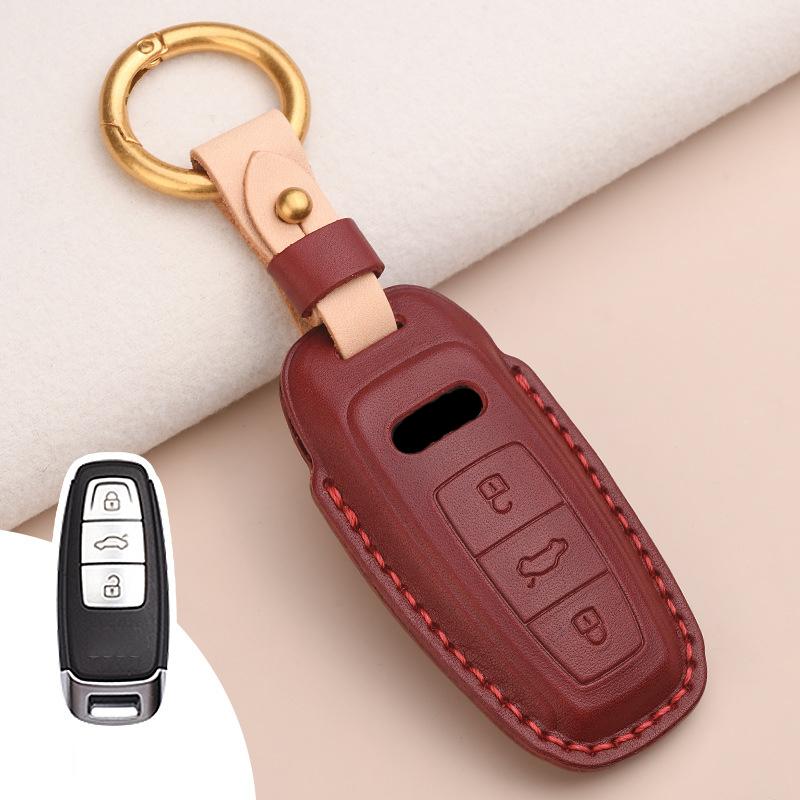 Leather Car Smart Key Case Cover For A6 A7 A8 E-tron Q5 Q7 Q8 C8 D5 TFSI Protector Keyless Fob Ring Auto Accessories Shell