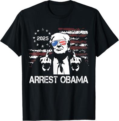 Смешная футболка с принтом "Арест Обамы 2025" Флаг США Америка Смешная Унисекс Футболка