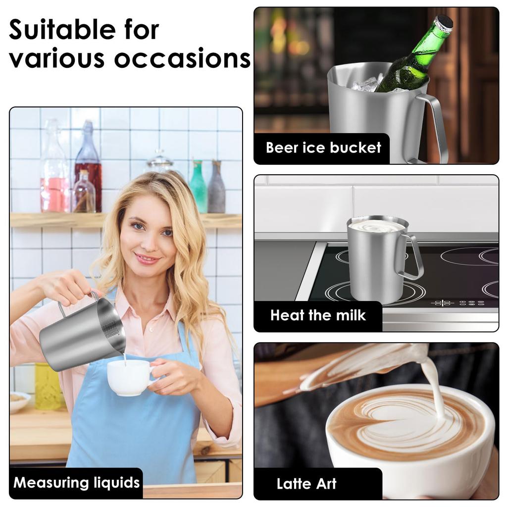 2-liter stainless steel milk frothing pitcher with lid and handle silver color