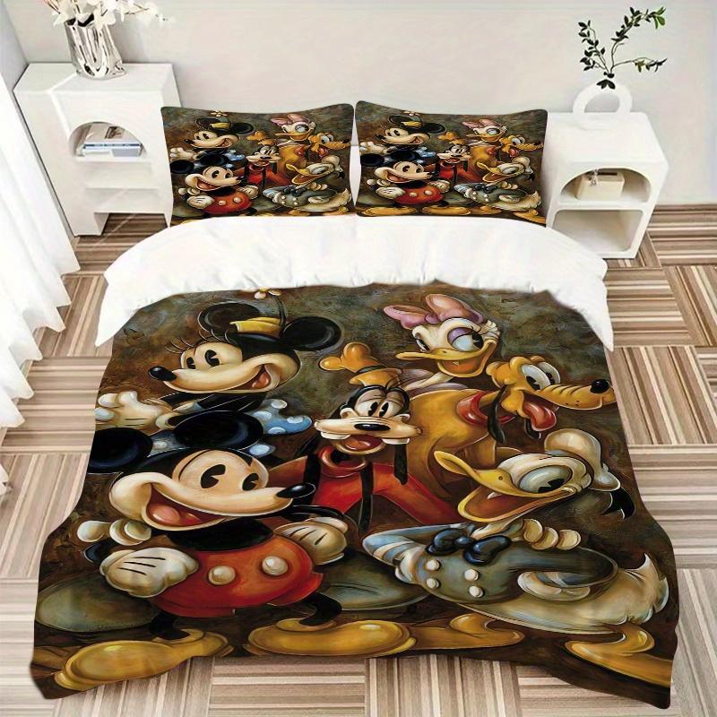 3pcs Art Mickey and Friends Design Bedding Set, Including 1 Quilt Cover and 2 Pillow Shams, Without Filling, Soft and Comfortable Home Bedroom Fa