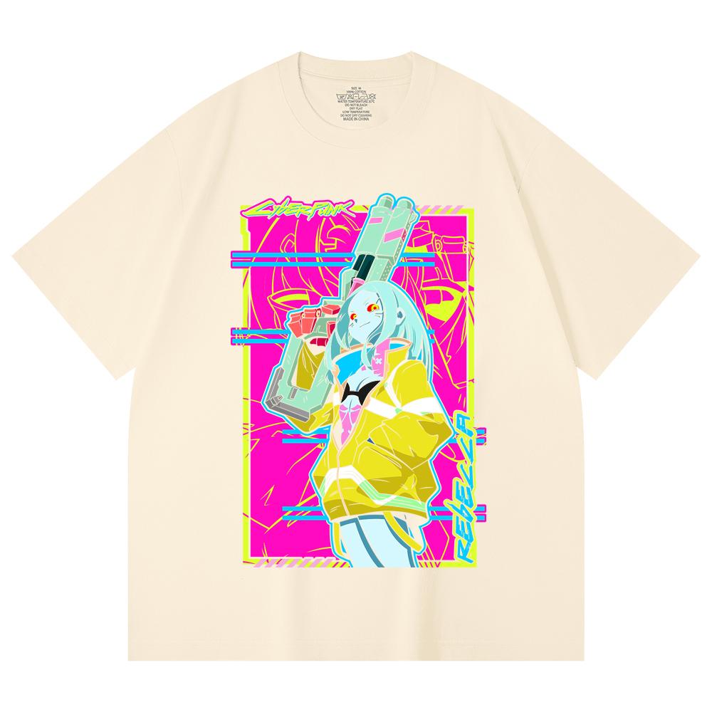 230 Gsm 100% Cotton Cyberpunk Edgerunners V6 Rebecca Print Unisex Heavy Cotton T Shirt