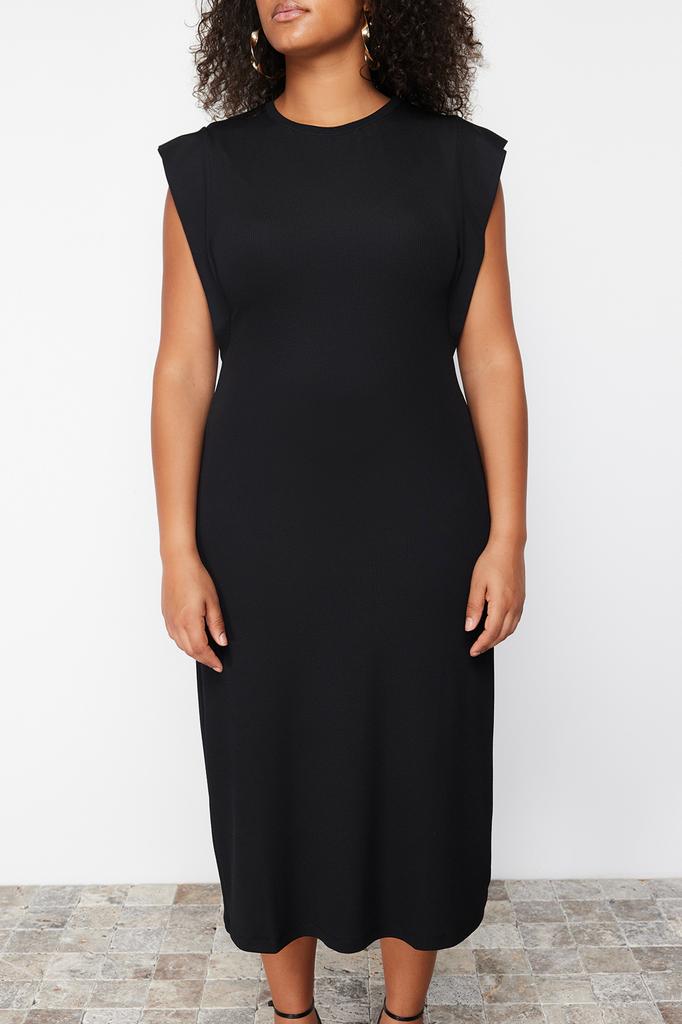 Women's Style Plus Size Dress Black Midi Knitted Dress