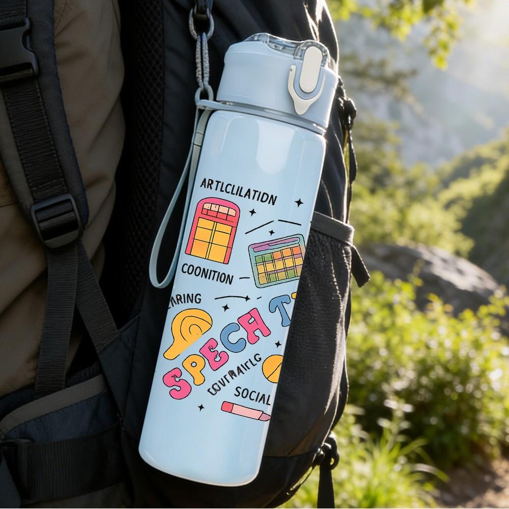 1PC Back To School Stationery Print 750ml Color Plastic Sports Water Bottle Leakproof Flip Straw Lid Suitable for Sports Office Home Use