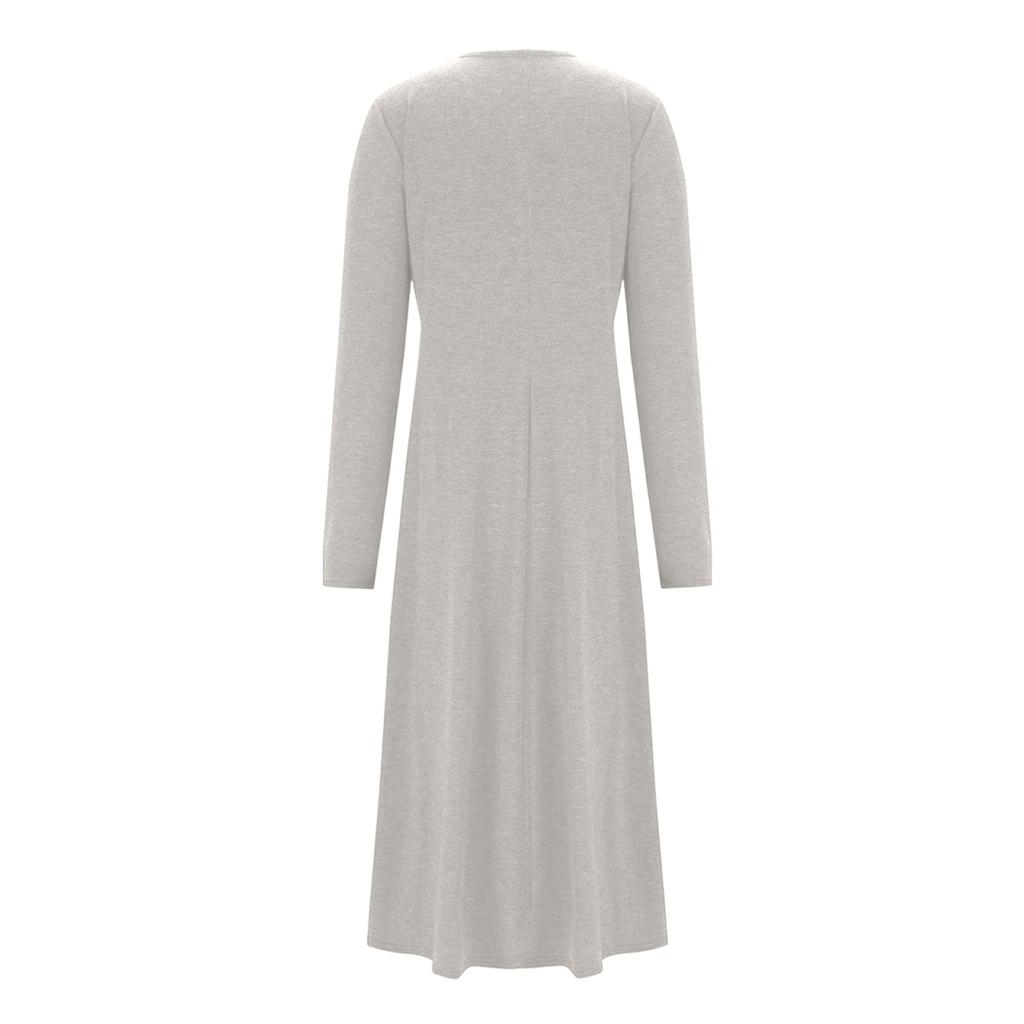 Женское повседневное свободное однотонное платье с длинным рукавом