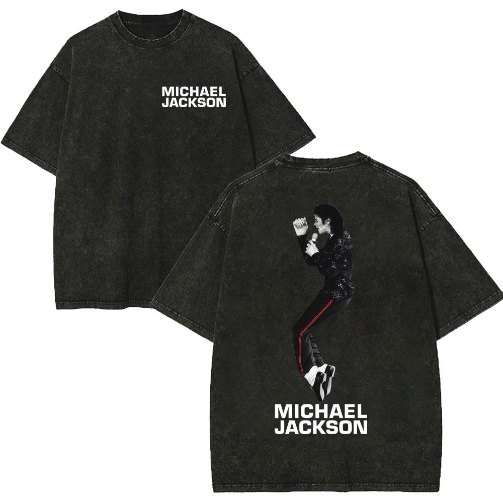 Vintage Washed 90s Rock Singer Michael Jackson Tshirt Fashion Hip Hop Short Sleeve Tshirts Men Women Oversized Cotton T Shirt