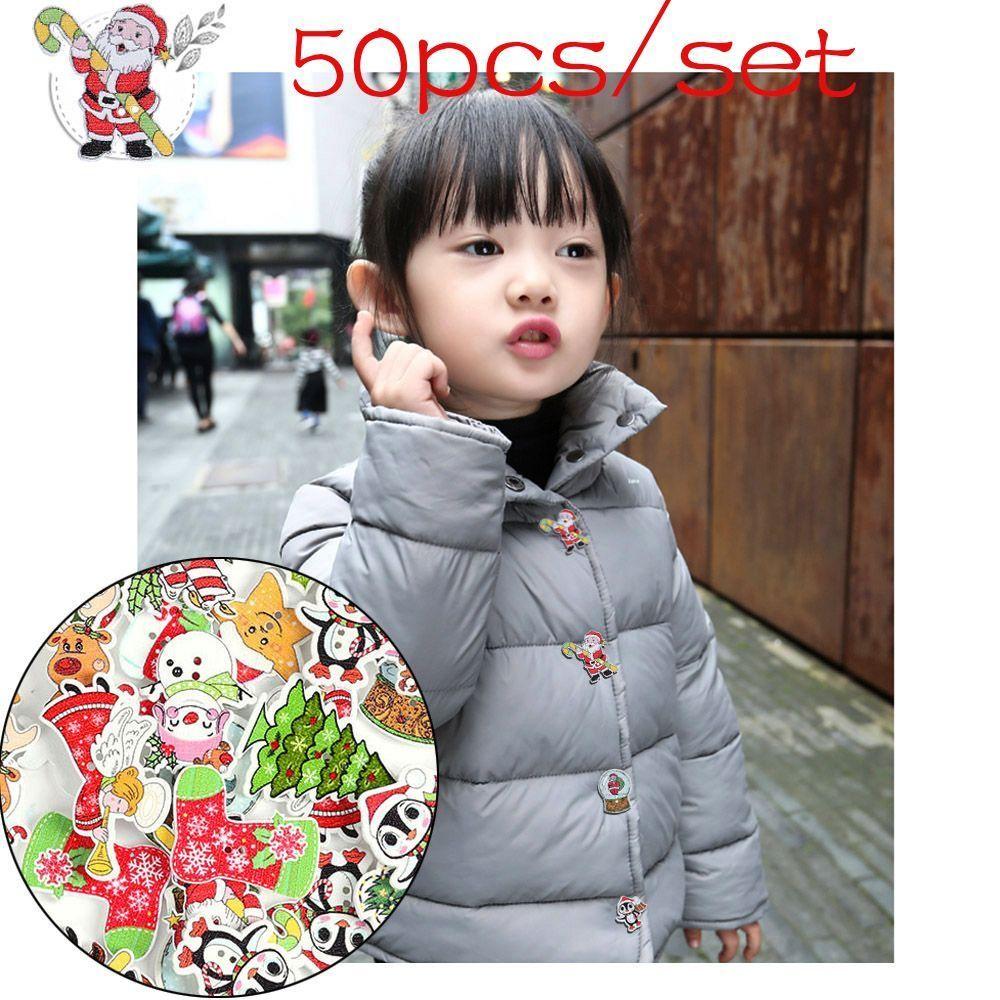 50Pcs Scrapbooking Sewing Wooden Santa Claus Deer Christmas Buttons 2 Holes