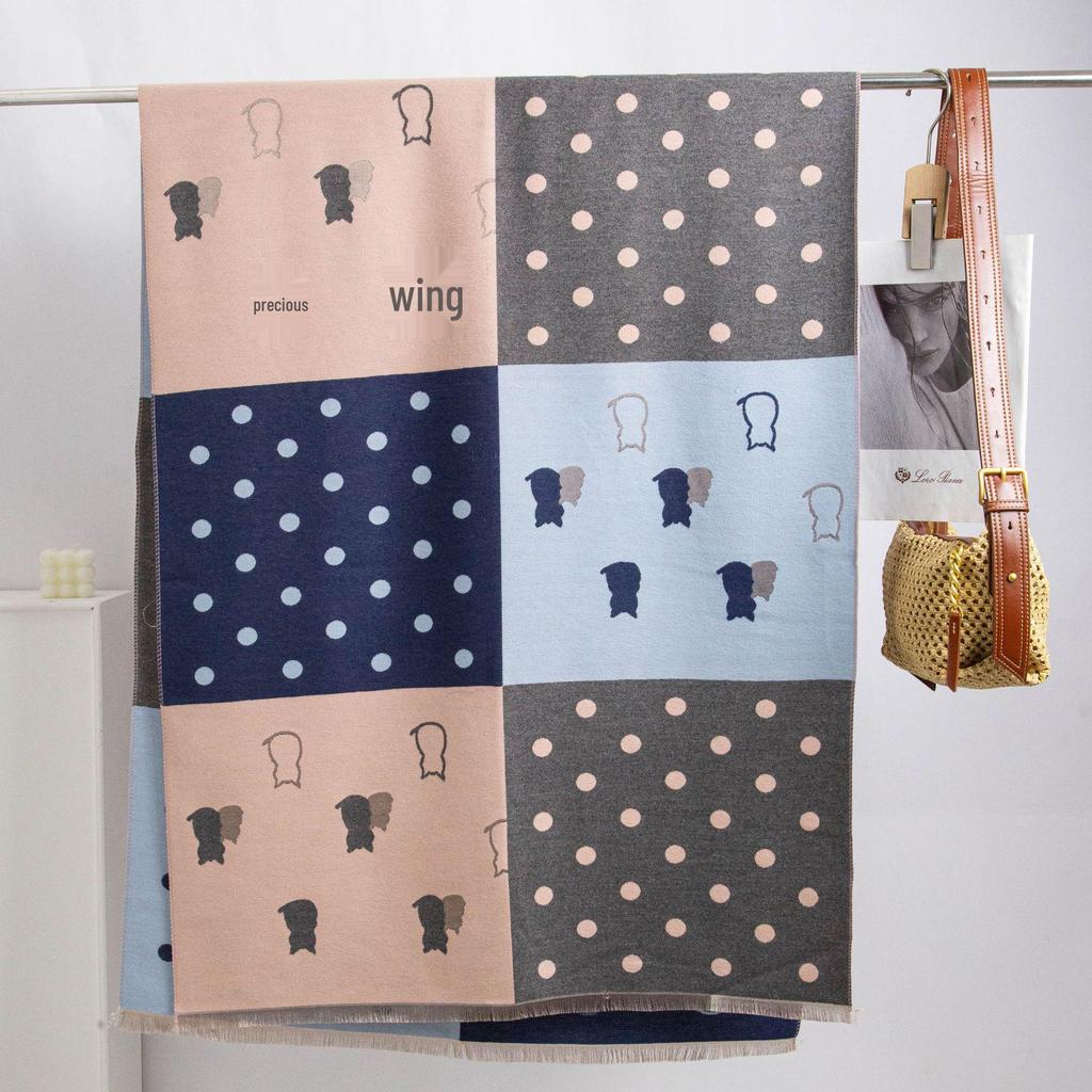 2024 Women's Polka Dot Plaid Scarf Shawl: Thickened Winter Dual-Use Neck Warmer, Age-Reducing, Versatile.