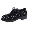 Foreign Trade Large Size Women's Single Shoes Spring New European and American Low Heel Metal Rivet Lace Lazy Fashion Single Shoes Women