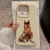 Нежный чехол для телефона с рисунком лошади и текстурой личи для iPhone 17 Pro Max 11 12 13 14 15 16 17 Air 15 14 Plus X XS XR 16E Мягкая крышка