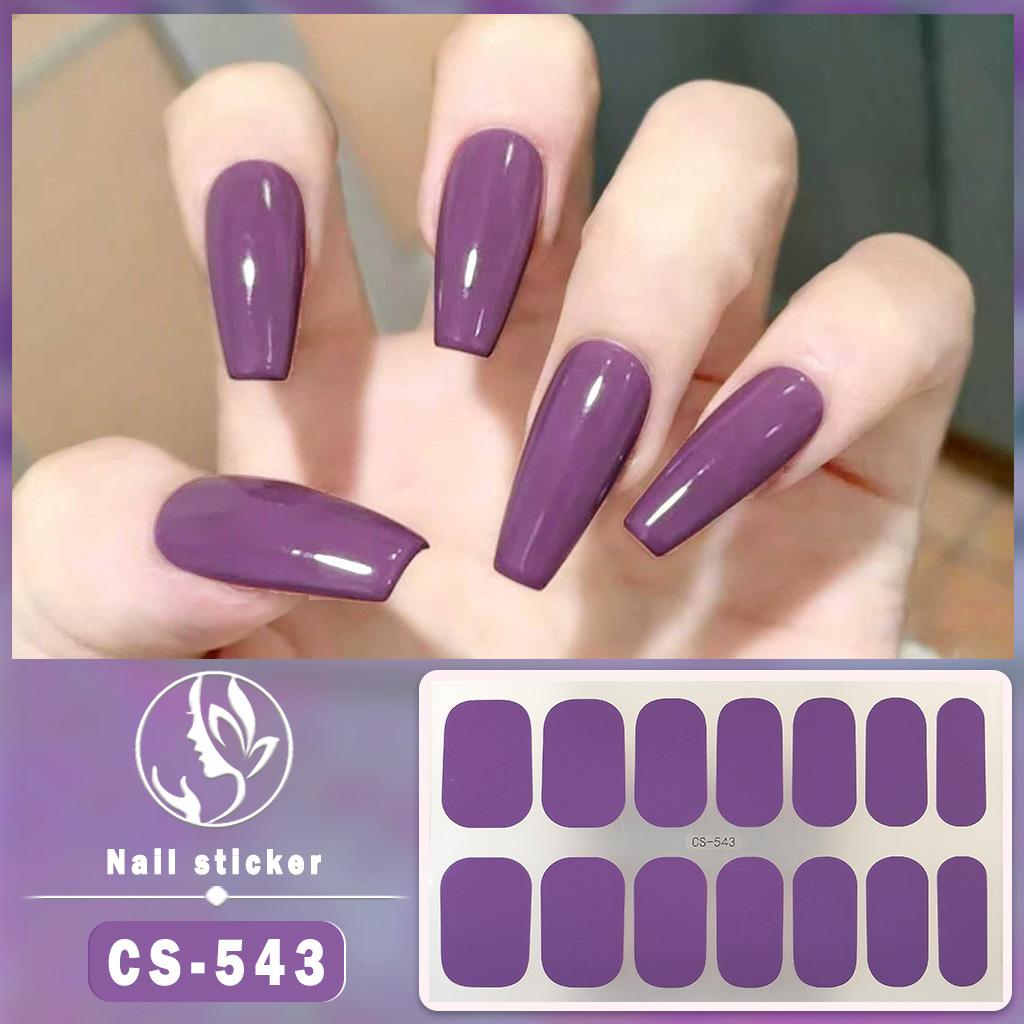 CS Waterproof No-Cure Gel Nail Wraps, Full Cover Korean Style Sparkling Solid Color Nail Stickers, Nail Patch Films