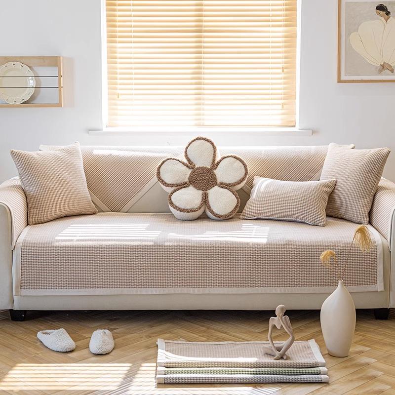 Хлопково-льняная подушка для дивана, универсальная льняная подушка для четырех сезонов, простой тканый чехол для дивана, нескользящий чехол для подушки, летнее полотенце 