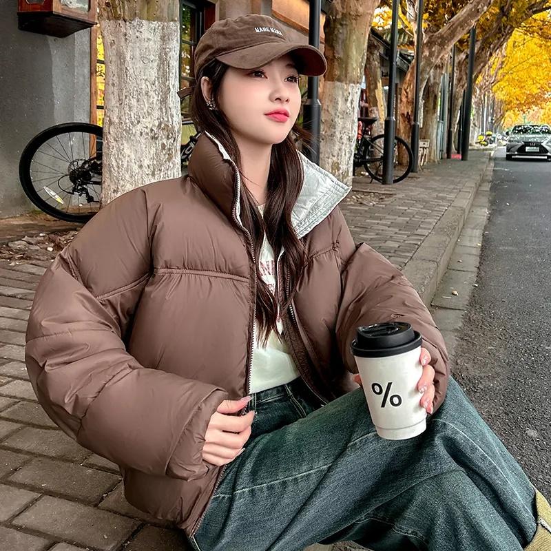 Новые свободные повседневные парки с воротником-стойкой, женские модные утолщенные пальто, женские элегантные однотонные короткие стеганые куртки для женщин