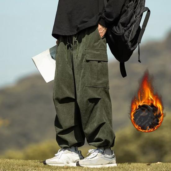 Брюки-карго в стиле ретро, мужские брюки большого размера с несколькими карманами, однотонная повседневная одежда, спортивные брюки на шнурке для улицы