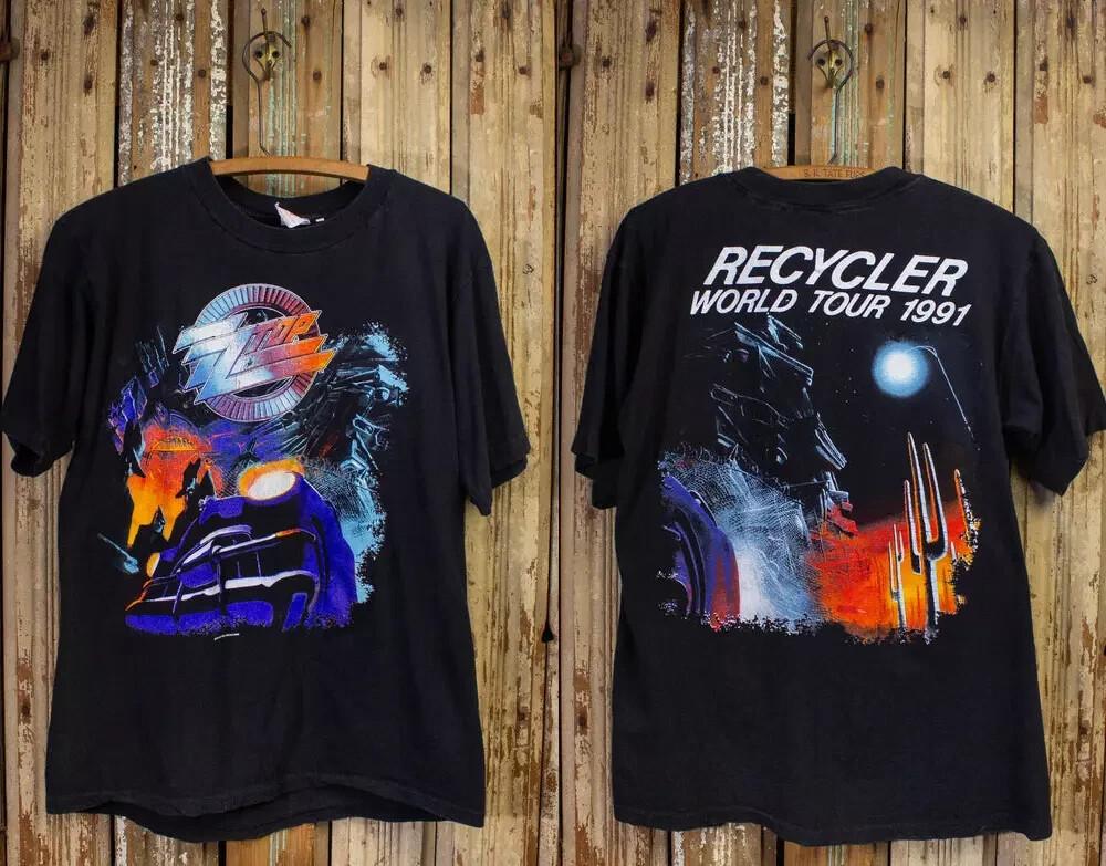 Винтажная футболка ZZ Top Recycler World Tour Концертная футболка 1991 Черная Унисекс