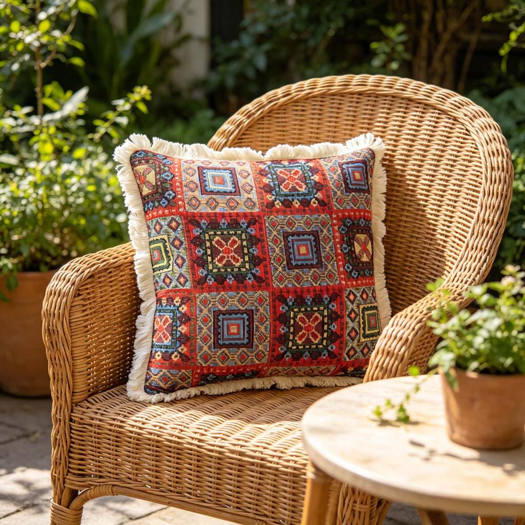Washable Square Modern Farmhouse Couch Sofa Living Room Outdoor Cushion Decorative Tassel Couch Throw Pillow Covers