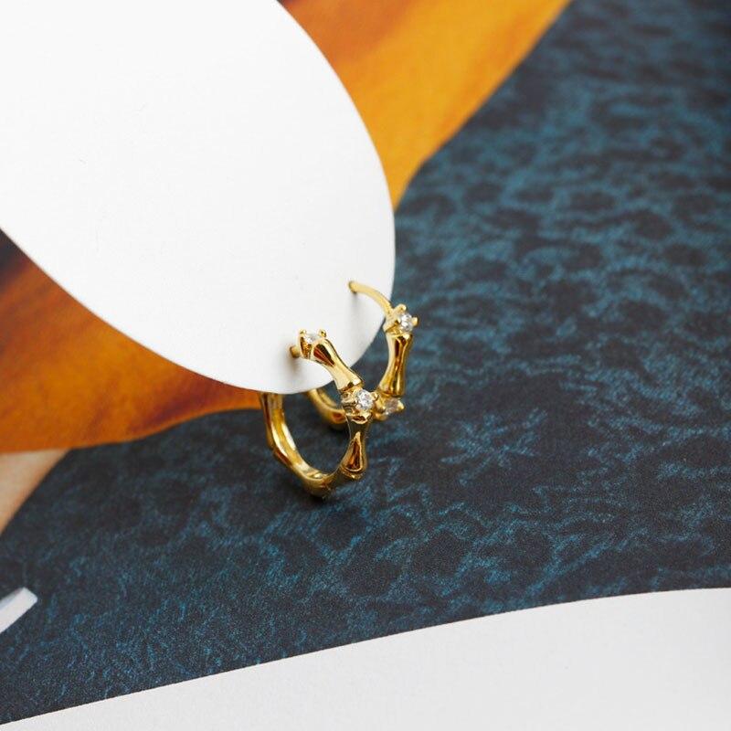 Серьги-кольца из стерлингового серебра 925 пробы в форме бамбука, креативные серьги-французские круги с цирконом, Pendientes Mujer