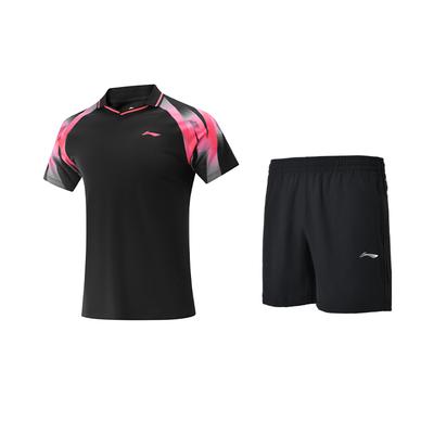 Li Ning Футболка-поло с плечами, быстросохнущая, с коротким рукавом, Универсальные удобные шорты прямого кроя, Повседневный спортивный костюм AAYV117-1+AKSU789-3