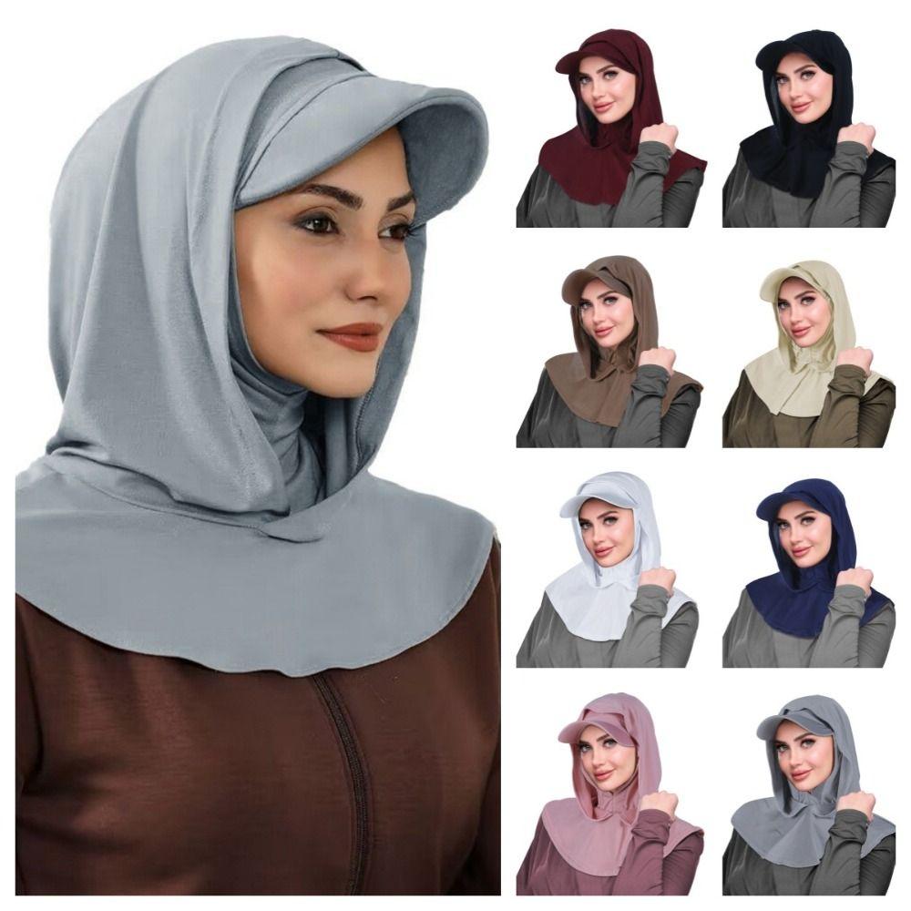 Sun Protection Sun Hat with Hood Solid Color Hijab Baseball Cap Turban Cap Outdoor Activities
