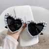 New In Luxury Fine Shimmering Love Pearl Sun Glasses Women Heart Glasses Casual Bling Sunglasses Lentes  Mujer