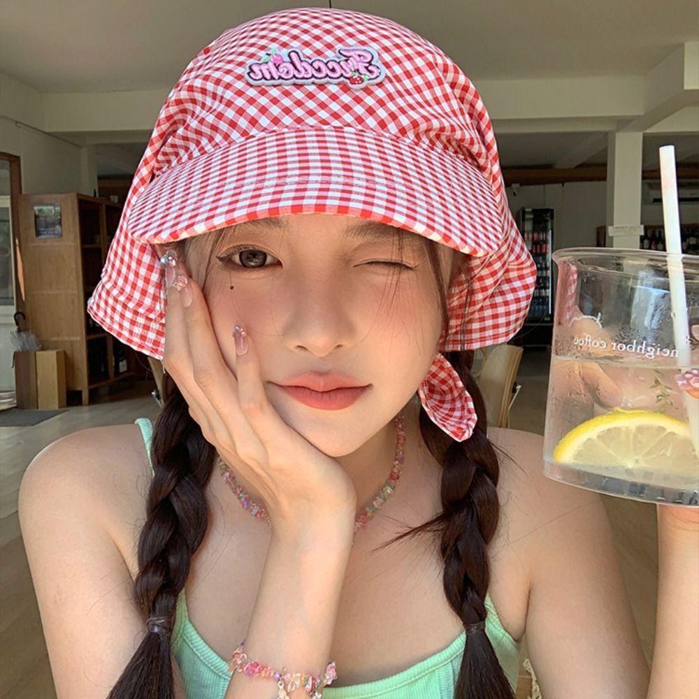Cotton Strappy Bandana Hat Embroidery Letter Headscarf Hat Creative Plaid Baseball Cap Girl