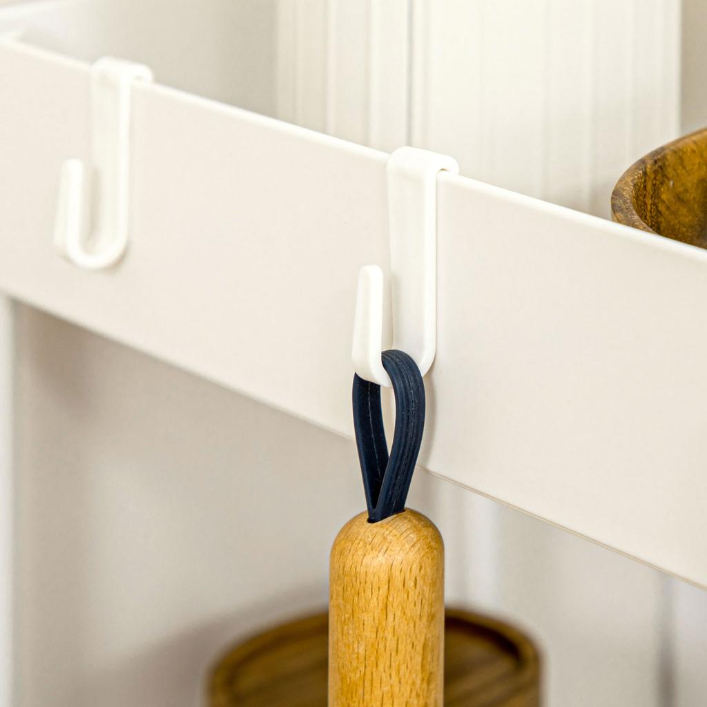 Kitchen Trolley, 4 Shelves, Hooks, Casters, 40x19x90 cm, White