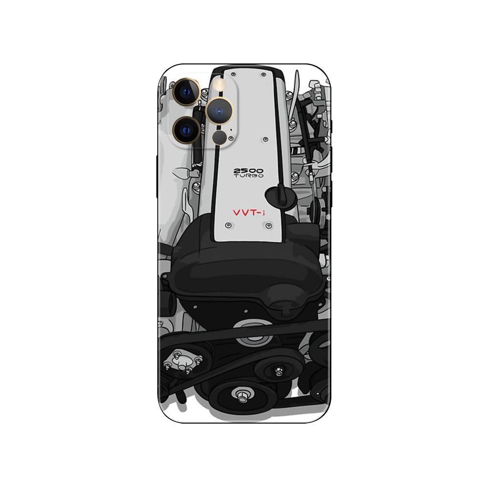 Чехол для телефона с двигателем автомобиля для iphone 5 5S 2020se 6 6s 7 8 plus x 10 XR XS 11 12 13 mini pro MAX, черная задняя крышка из ТПУ