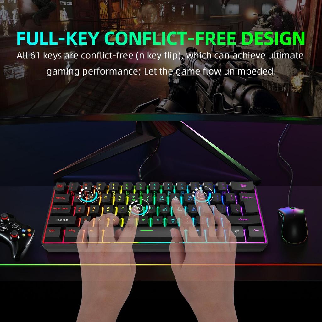 61-клавишная RGB проводная игровая клавиатура с механическим ощущением
