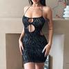 Women Summer See Through Club Party Skinny Zebra Stripes Cut Out Sexy Backless Mini Dress