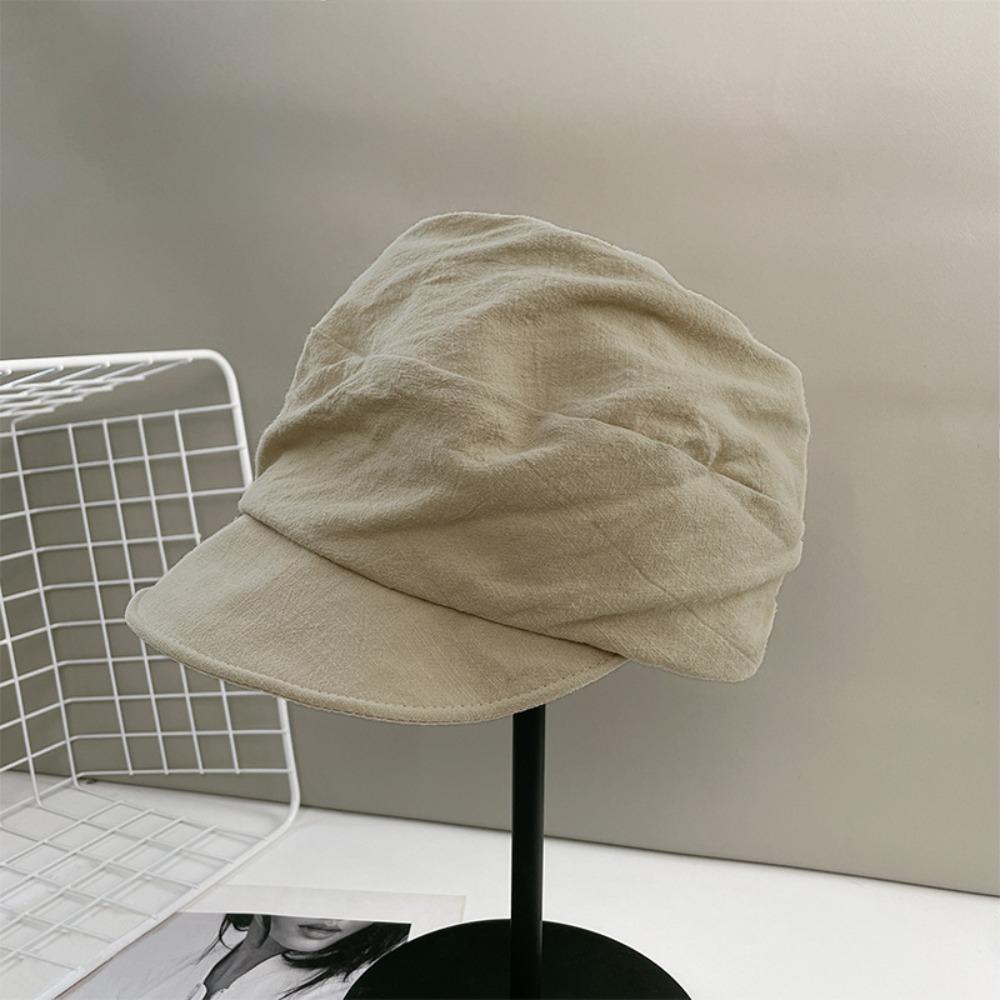 Ins Japanese Linen Berets Pleated Versatile Newsboy Hats Classic Soft Peaked Caps Women