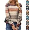 Women's Fashion Casual Long Sleeve Print Round Neck Pullover Top Blouse