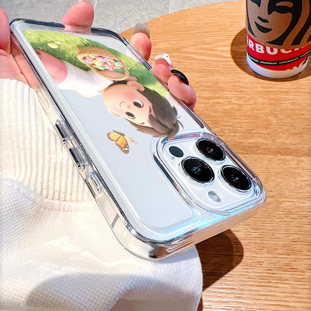Мальчик на траве с корзиной конфет прозрачный чехол для телефона для IPhone 14 15 16 13 12 11 17 Pro Max 12 13 Mini мягкий чехол