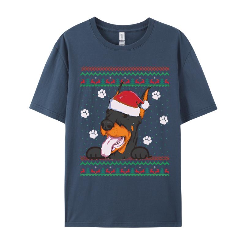 Xmas Holiday Ugly Santa DoberUnisex Dog T Shirts Fashion Graphic Tops Tee Oversized Vintage Tshirts Casual
