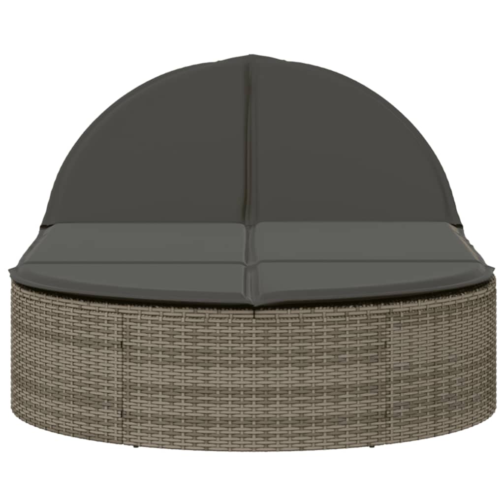 Double Sun Lounger with Cushions Gray Poly Rattan